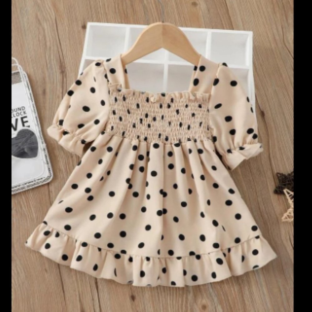 Baby Girl Shirred Bodice Polka Dot Dress
